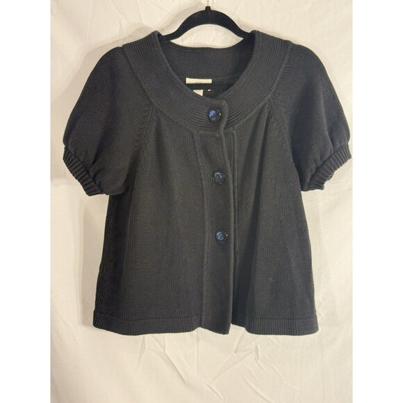Ann Taylor Loft Blk Lrg Butt-up 100% Cotton Cap Sleeve Sweater Sz L - Picture 2 of 11